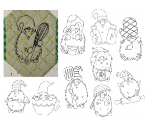 Stickserie ITH - Topflappen Untersetzer Küchen Gnome 10 Motive in 4 Größen